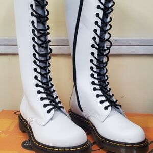 Dr. Martens Air Wair White Leather Tall Combat Boots